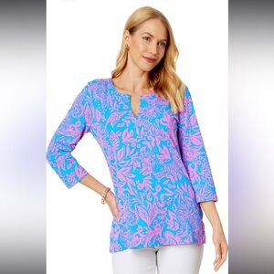 Lilly Pulitzer UPF 50+ Karina Tunic Aura Pink Leaf An Impression XL